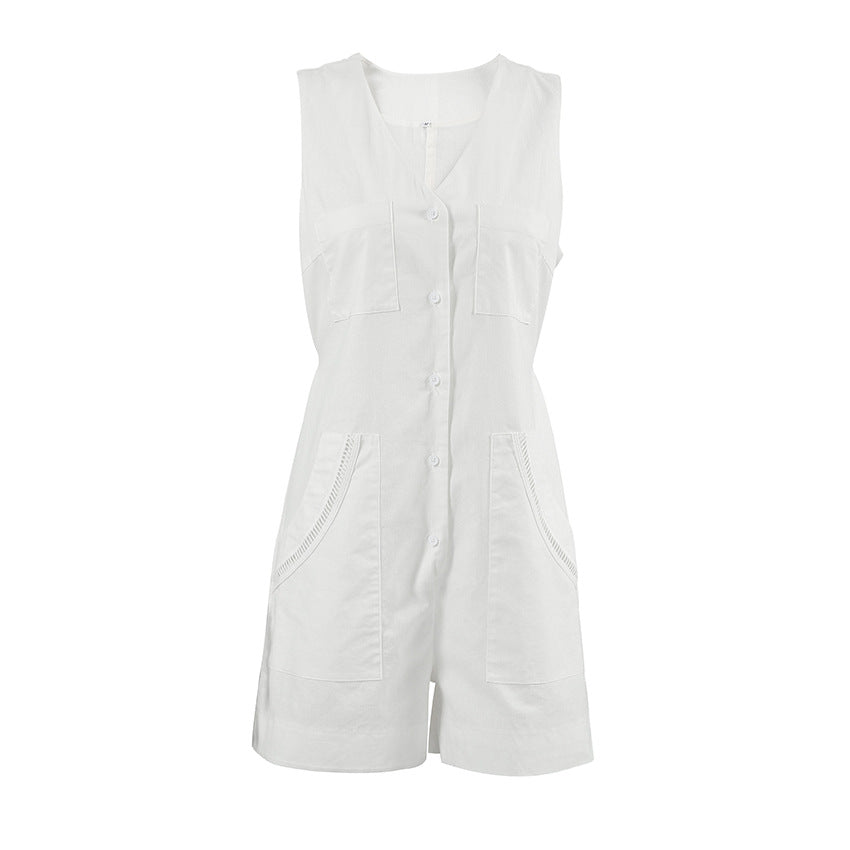 Women's Linen Commute Style Lace Sleeveless Casual Summer Jumpsuits