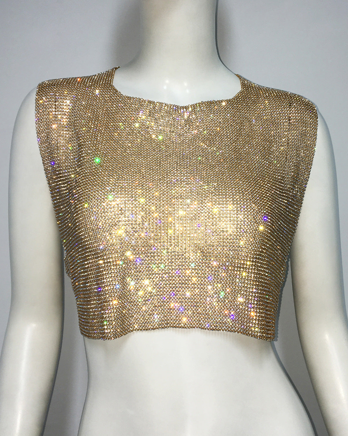 Women's Wear Sleeveless T-shirt Metal Personality Rhinestone Backless Blouses