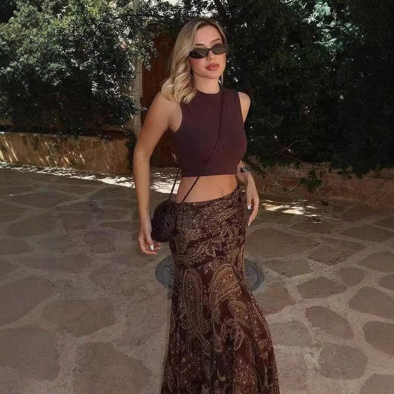 Women's Fashion Elegance Retro High Waist Print Skirts