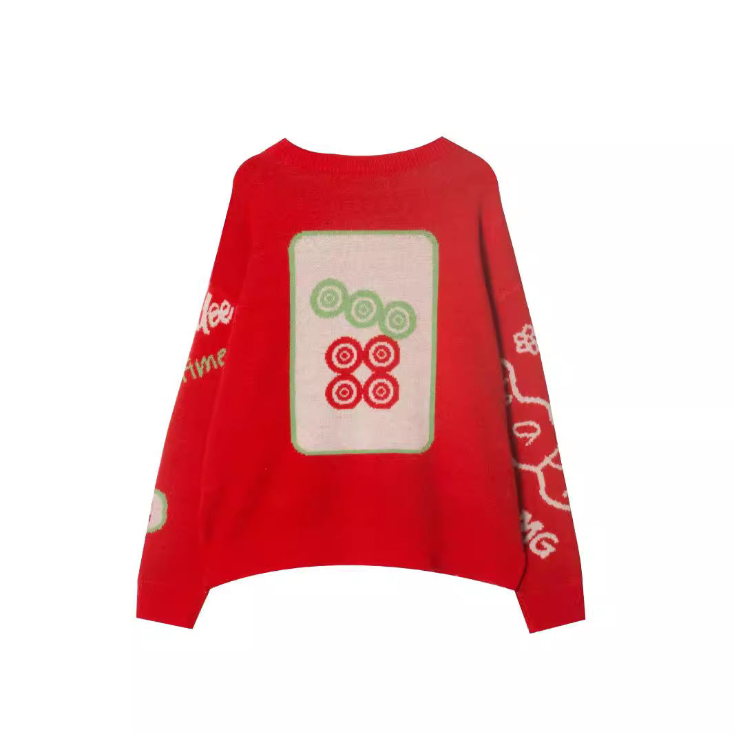 Women's Pullover Mahjong Pattern Christmas Style Festive Long Women's Sweater
