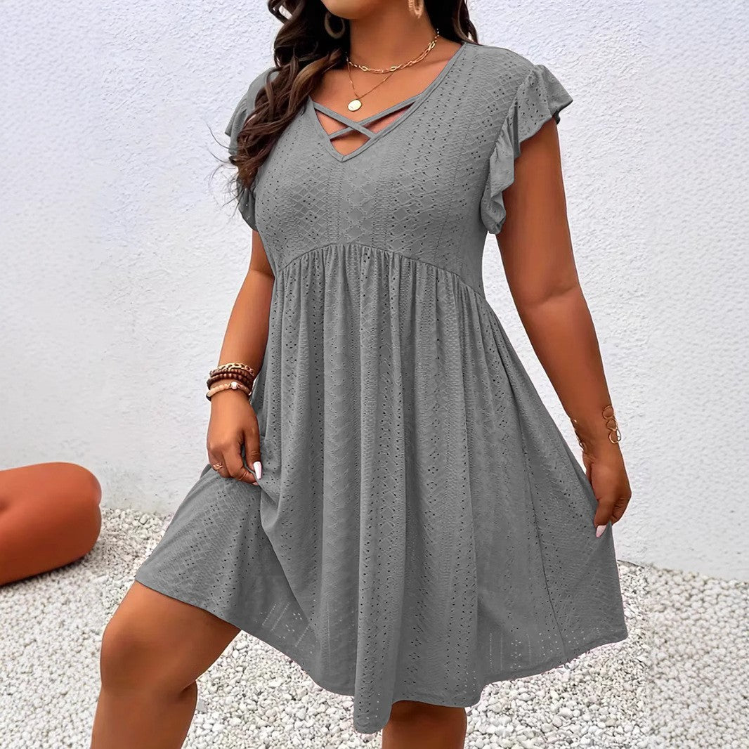 Women's Chic Holiday Solid Color Stitching Sleeve Dress