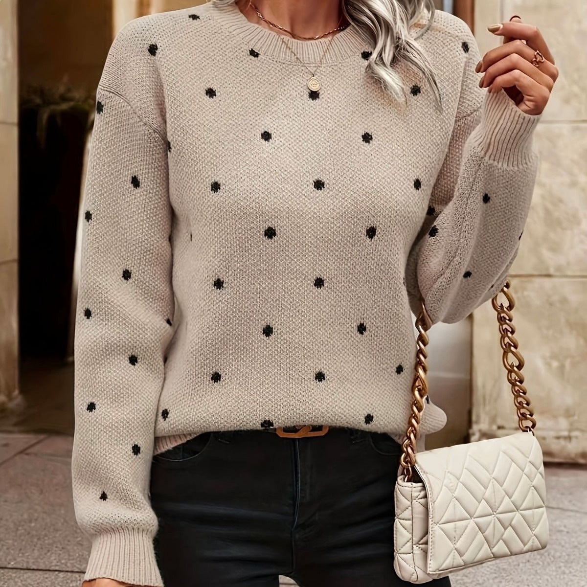 Women's Dot Round Neck Loose Niche Retro Sweater