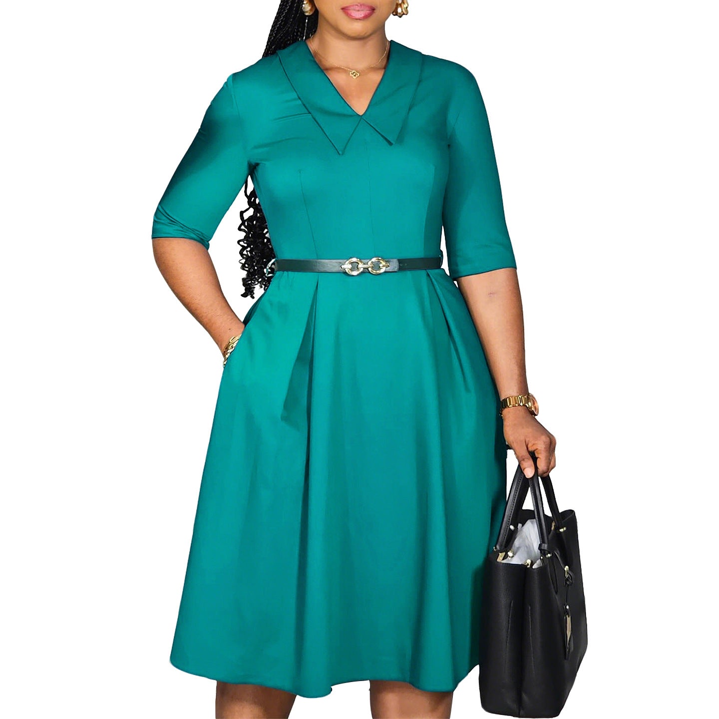 Women's Elegant Solid Color Half Sleeve African Dresses