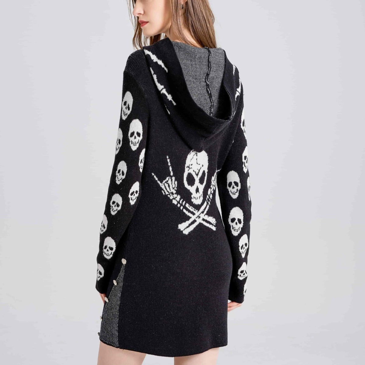 Women's Mid-length Dress Gothic Style Knitted Skull Women's Sweater