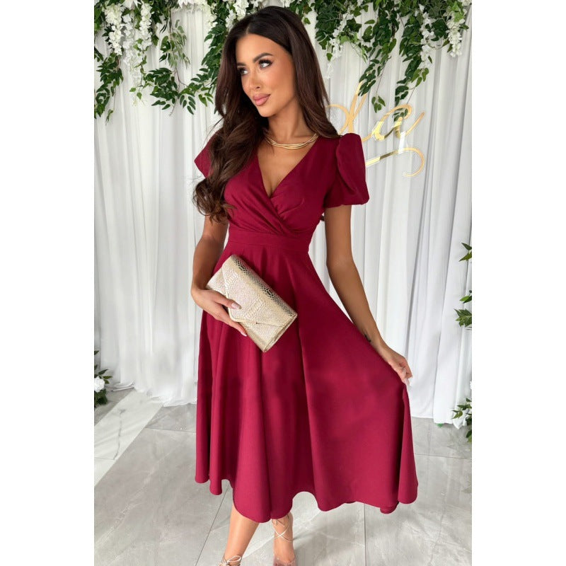Commuter Solid Color Puff Sleeve Large Dress