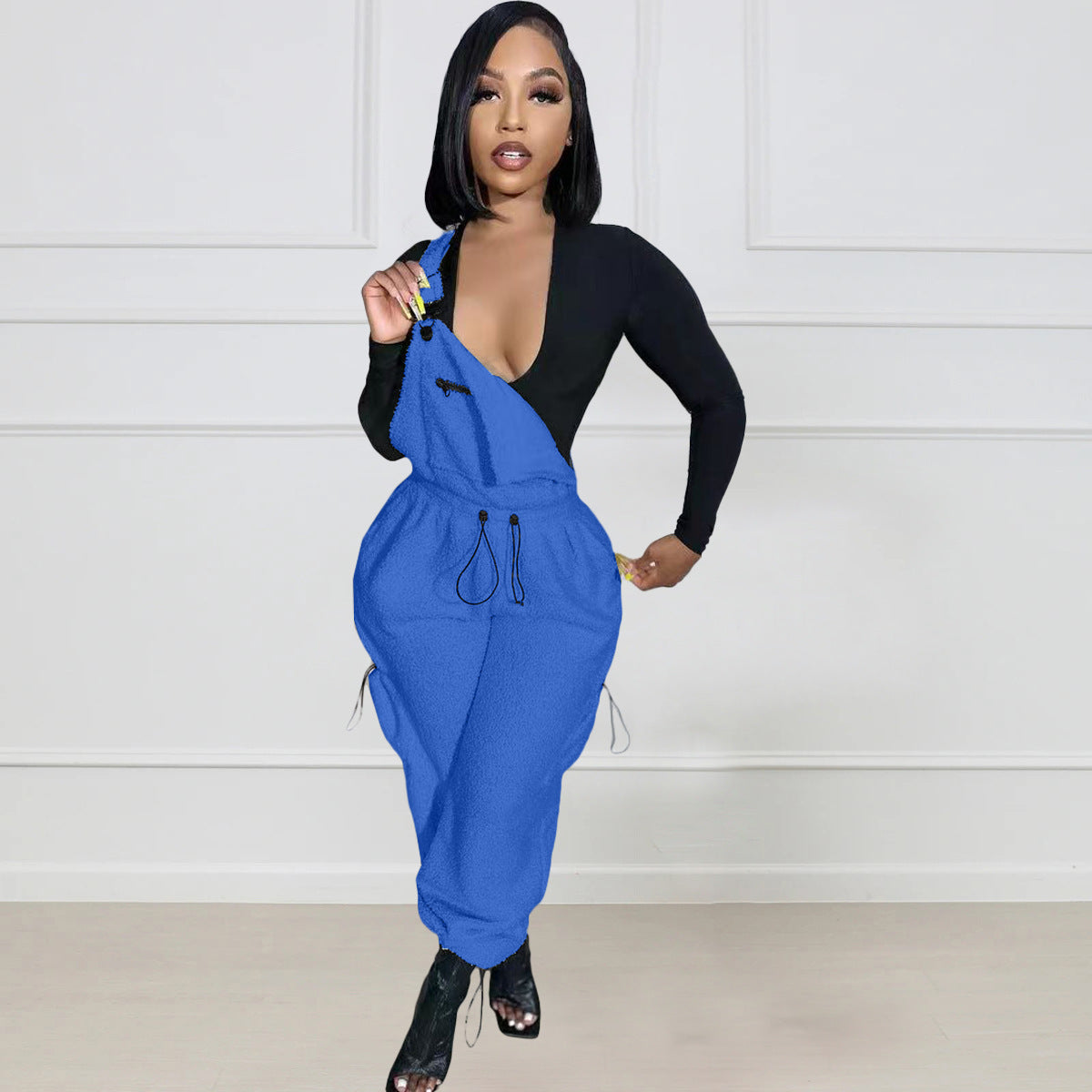 Women's Casual Loose Fashion Drawstring Bib Jumpsuits