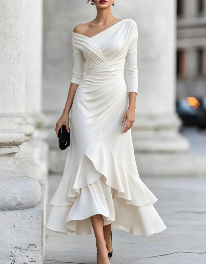 Women's Autumn Crimp Ruffled Long Sleeve Elegant Slim Dress