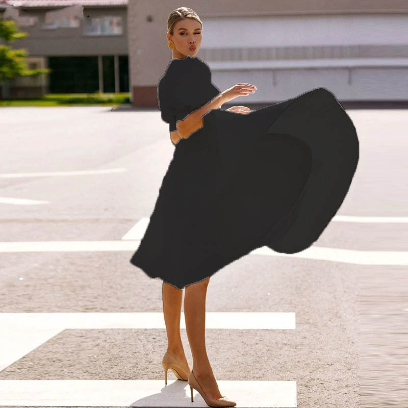 Women's Solid Color Slim Dress Sexy Big Swing Dresses