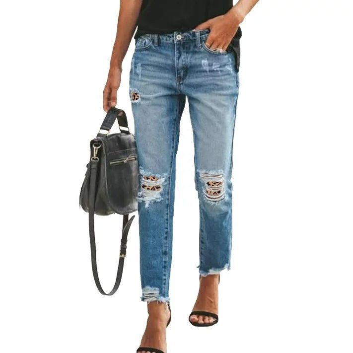 Women's Ripped Tassel Slimming Wear Denim Trousers Jeans