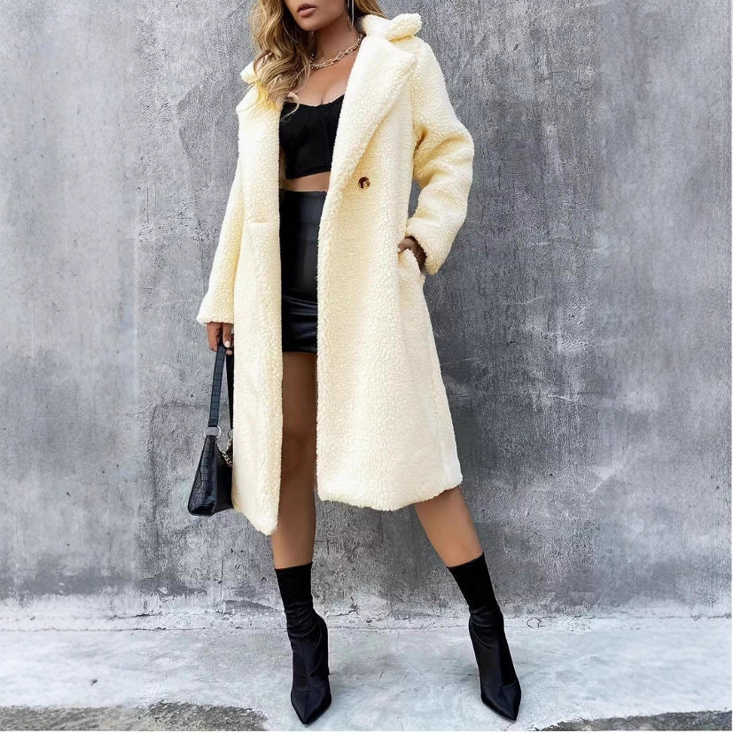 Women's Winter Faux Cashmere Elegant Fashion Double Breasted Lapel Coats