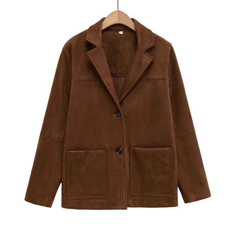 Women's Suede Loose Casual Long Sleeves Blazers