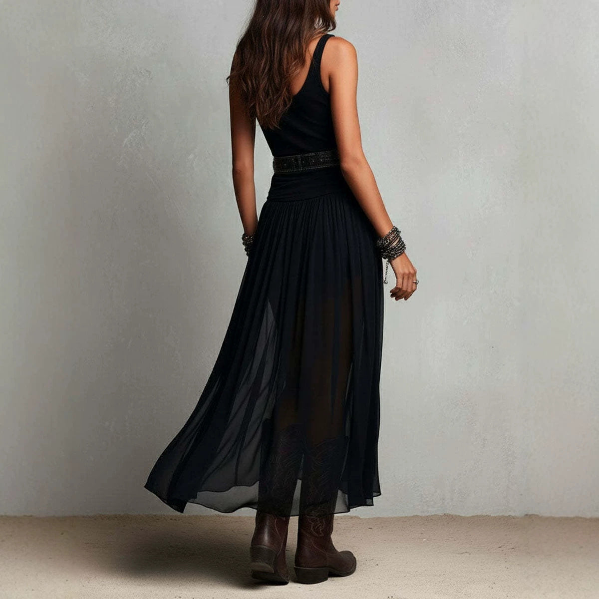 Women's Summer Fashion Mesh Patchwork Low Collar Dress