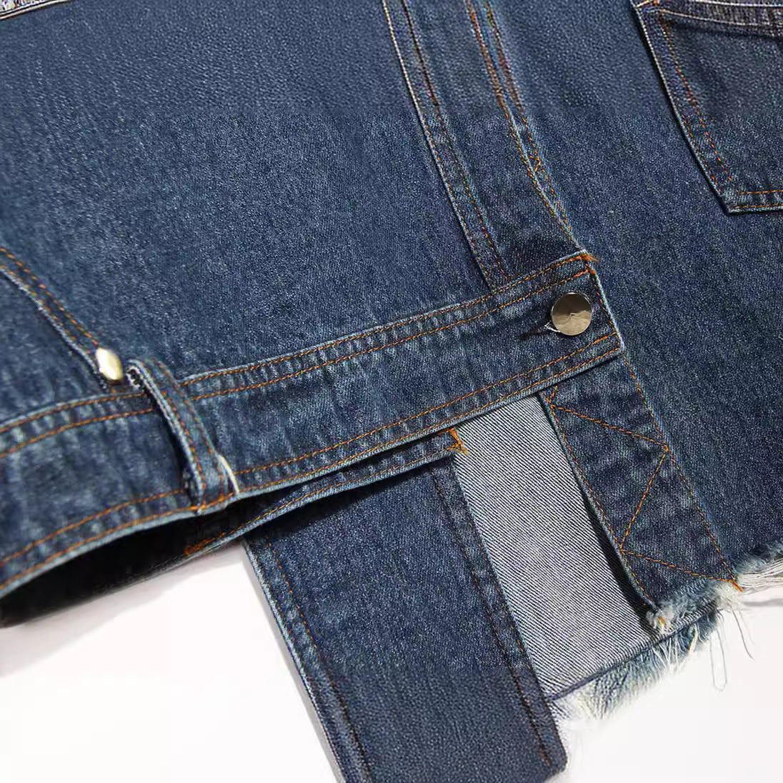 Women's Personality Asymmetric Washed Denim Stitching Loose Sweaters