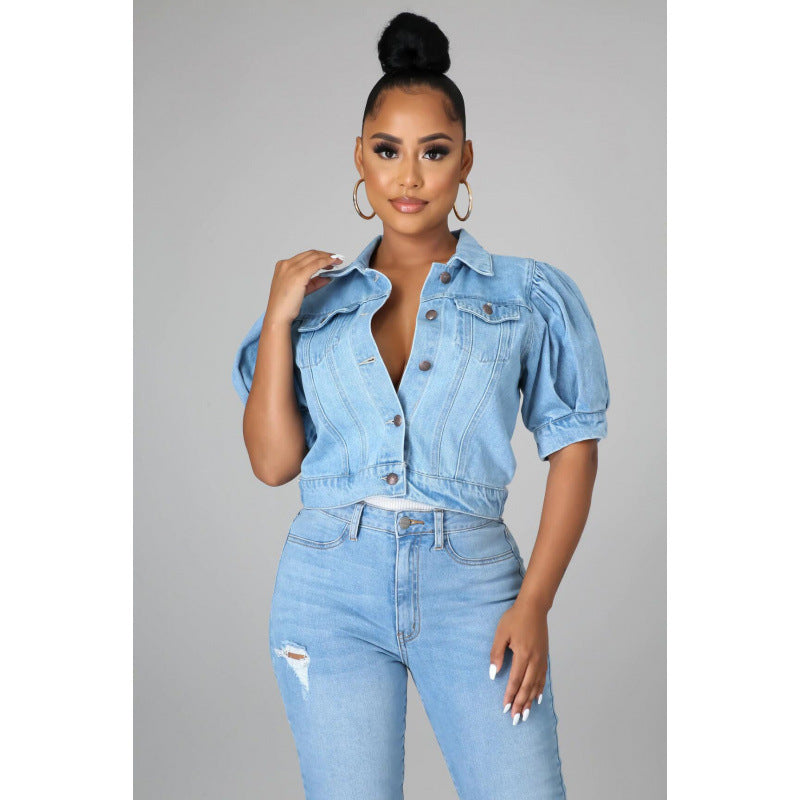 Women's Denim Short-sleeved Puff Sleeve For Coats