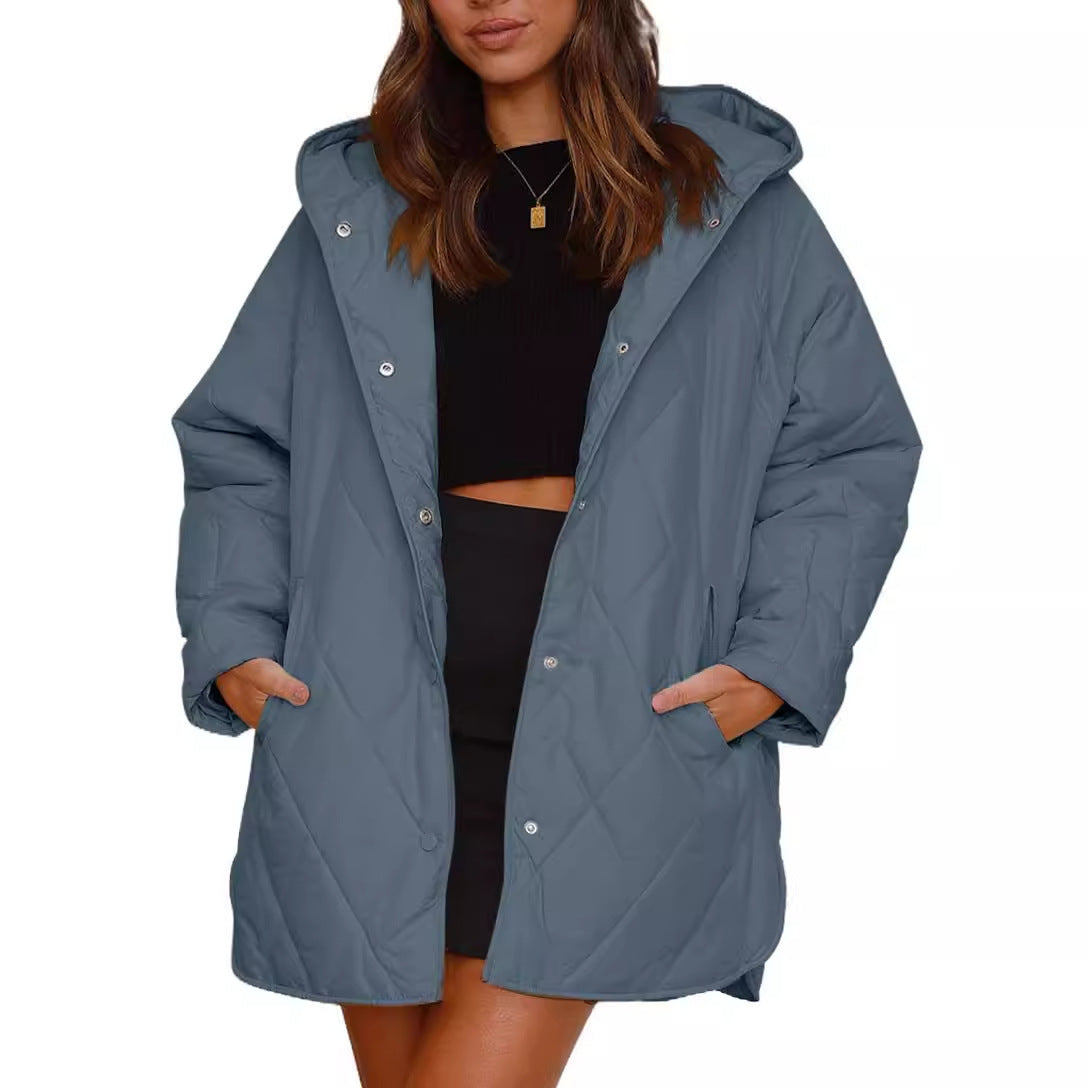Women's Winter Casual Diamond Quilted Hooded Lightweight Coats