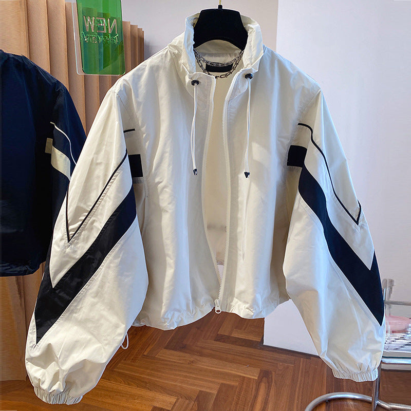 Color Contrast Patchwork Double Pocket Lapel Blouses