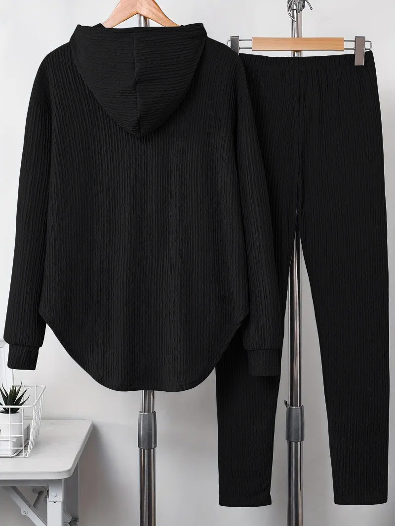 Women's Set Solid Color Long-sleeved Hooded Trousers Sweaters