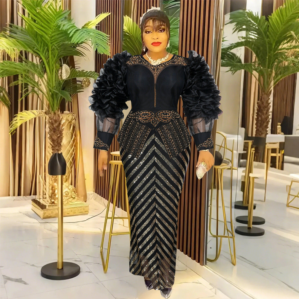 Women's Sequin Banquet Dress African Wear High Plus Size