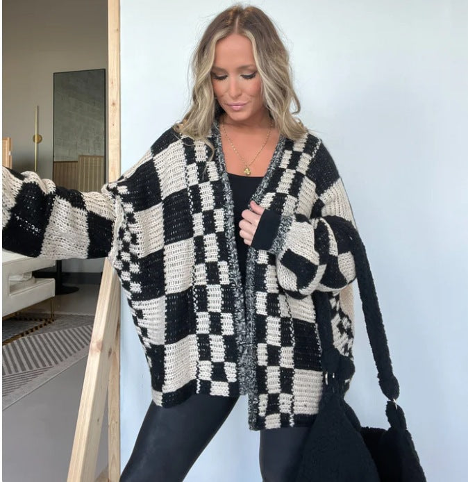 Women's Color Matching Fashion Casual Versatile Long Sweaters