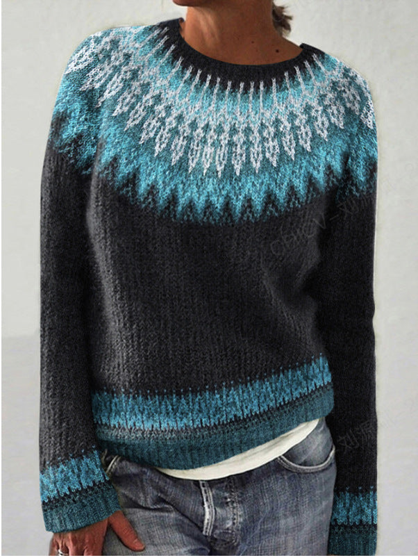 Women's Round Neck Multicolor Loose Fashion Pullover Sweaters
