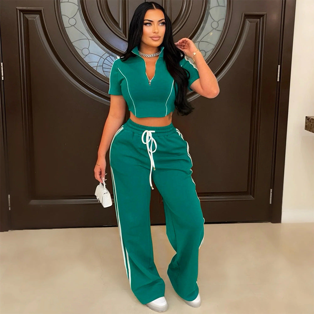 Women's Fashion Casual Two-piece Zipper T-shirt Style Suits
