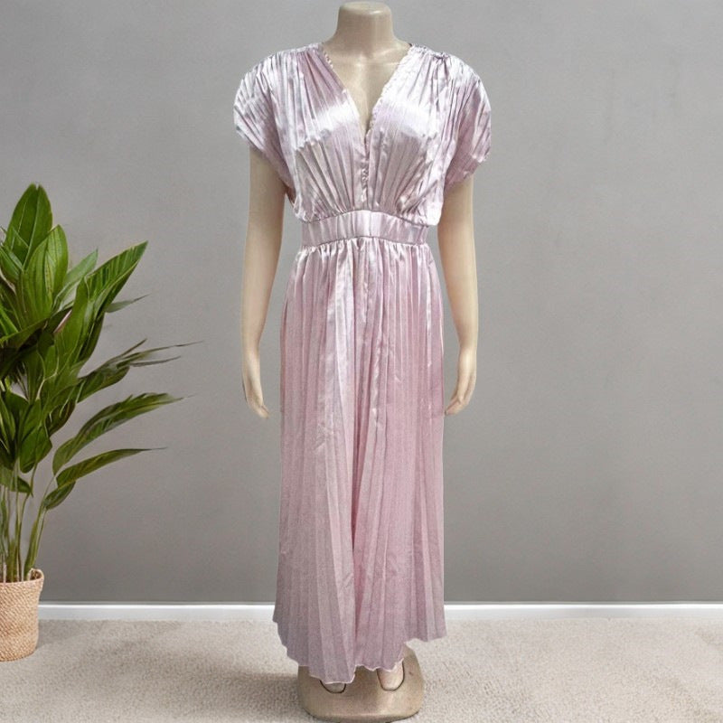Elegant Women's Satin Pleated Invisible Zipper Dress