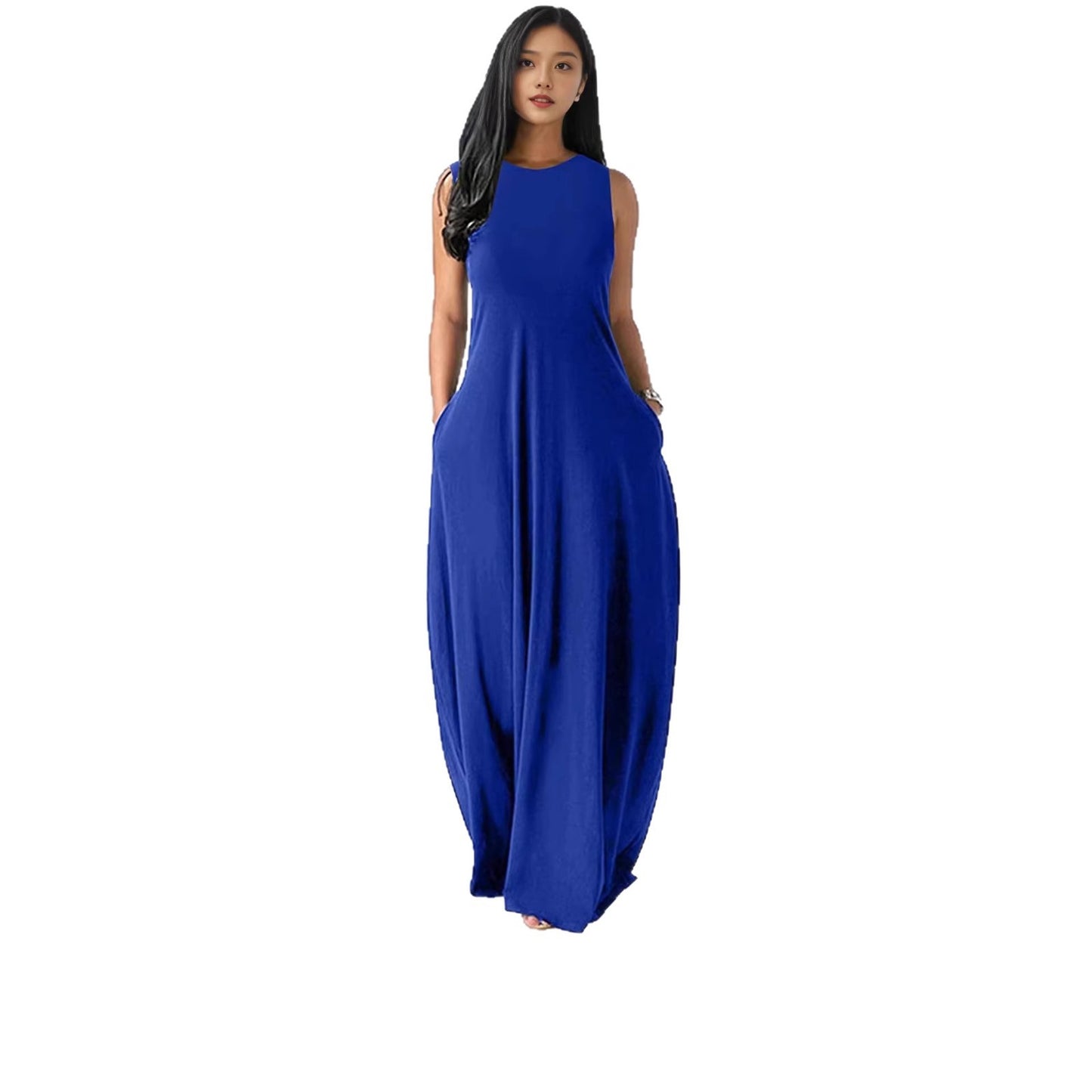 Summer Solid Color Round Neck Casual Dress