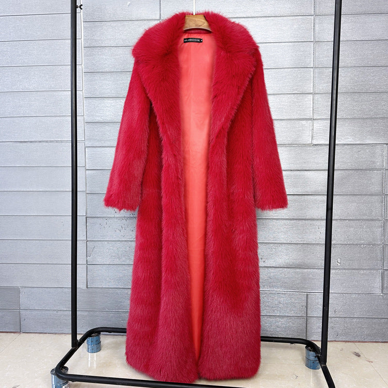 Women's Faux Plush Furry Imitation Fur Extended Collar Super Coats