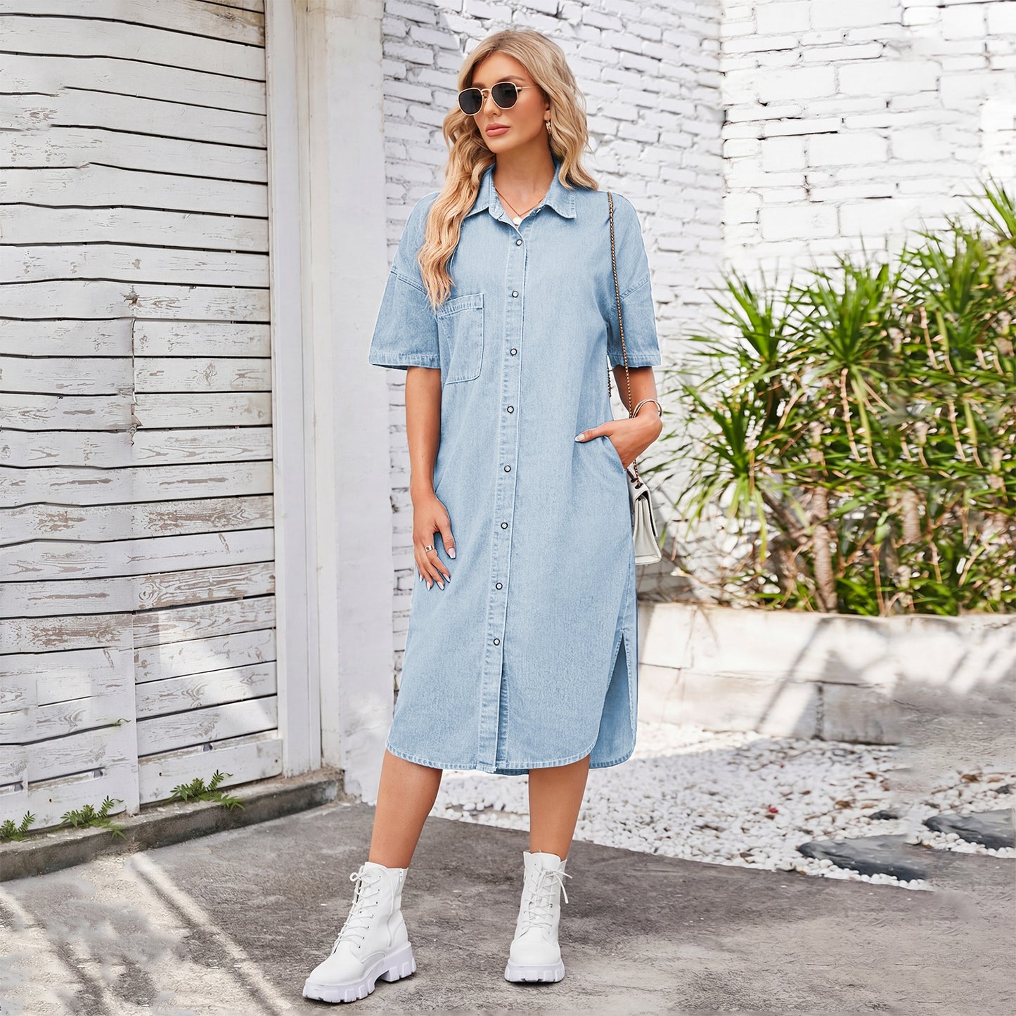 Women's Spring Washed Loose Denim Sleeve Maxi Shorts