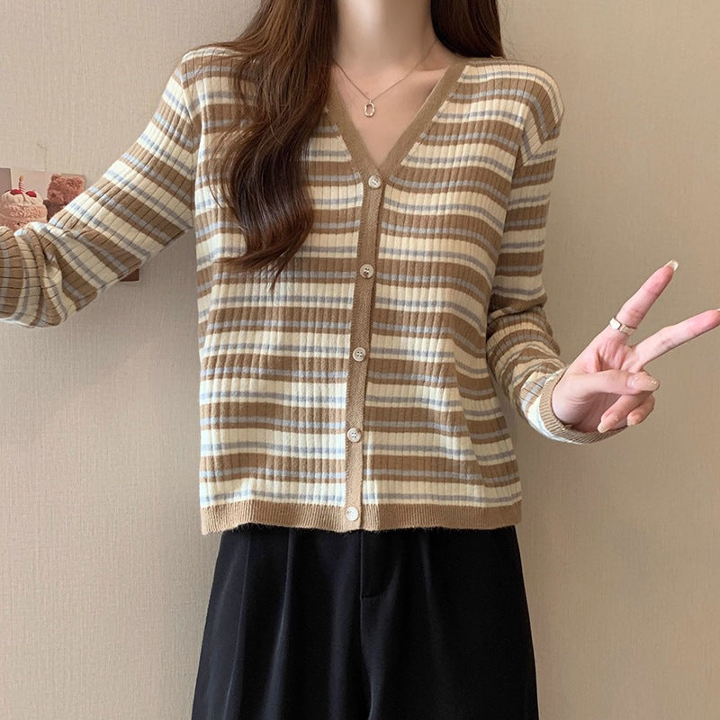 Women's Style Sweet Striped Knitted For Western Slim Fit Slimming Cardigans