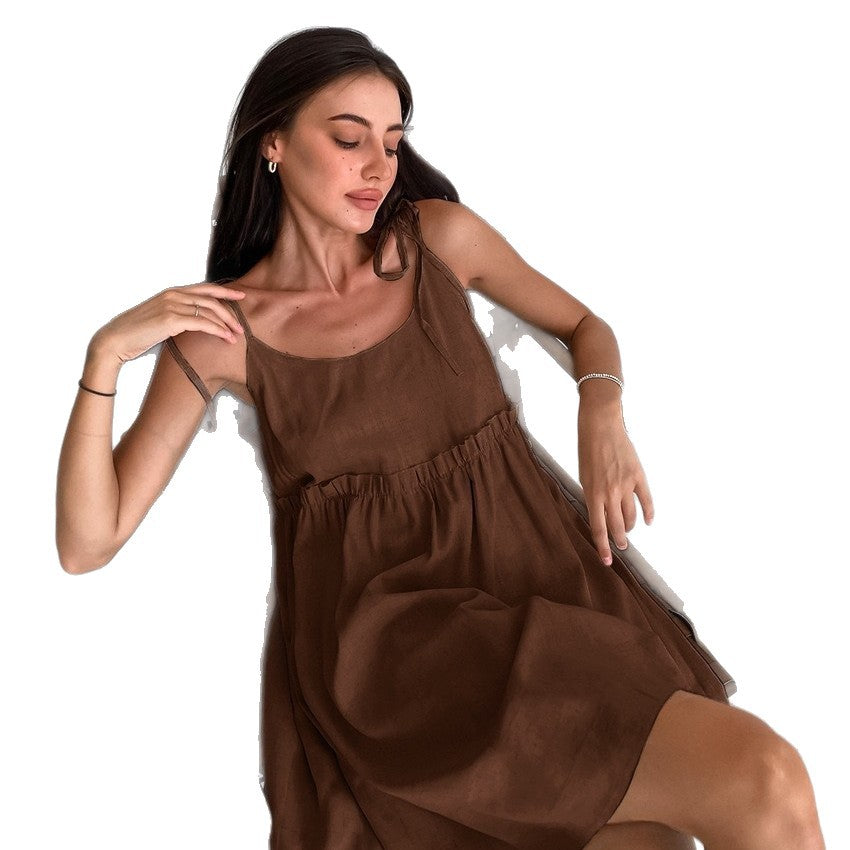 Women's Urban Sexy Cotton Linen Style Strap Dress