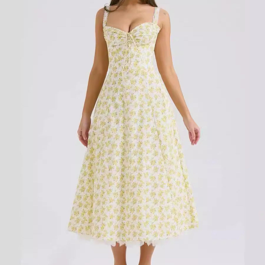 Sweet Spicy Style Holiday Printed Strap Lace Dresses