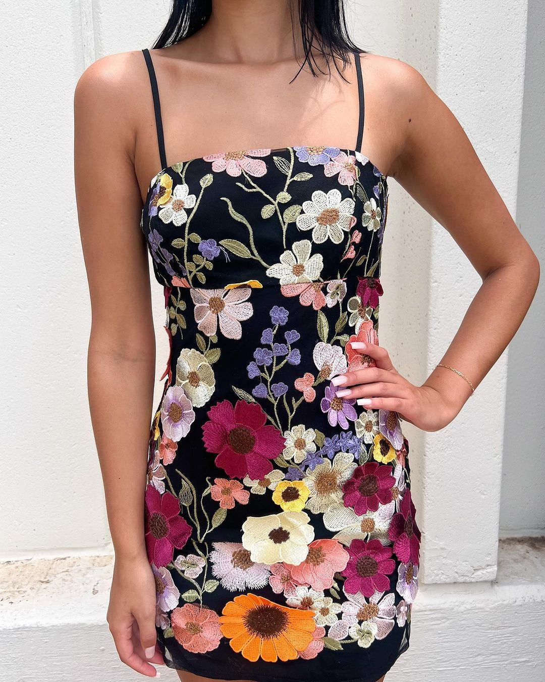 Spring Elegant Three-dimensional Flower Mesh Stitching Dress