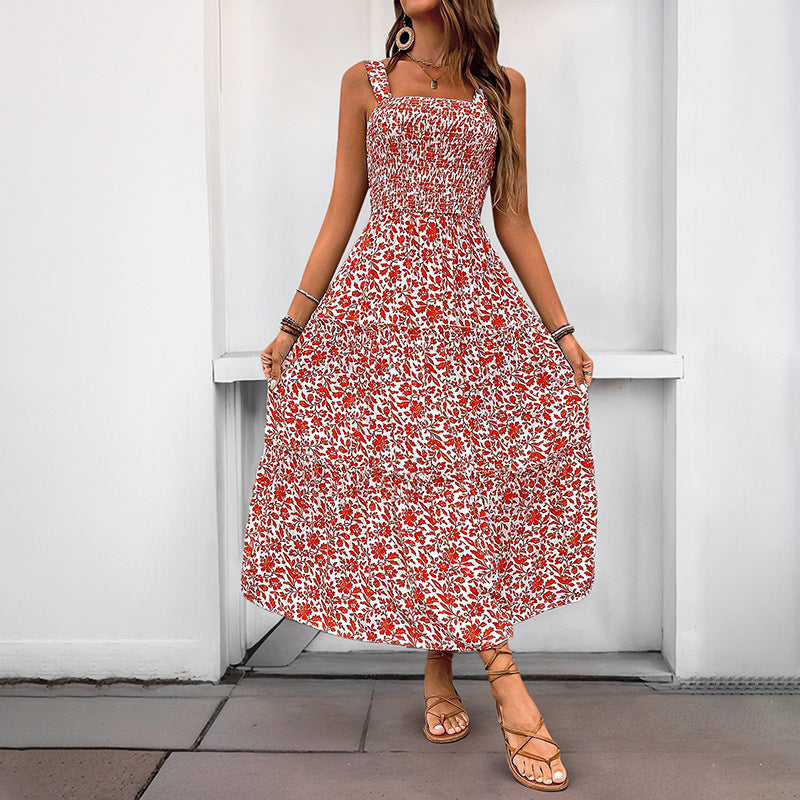 Summer Suspender Long Sleeveless Elastic Waist Dresses