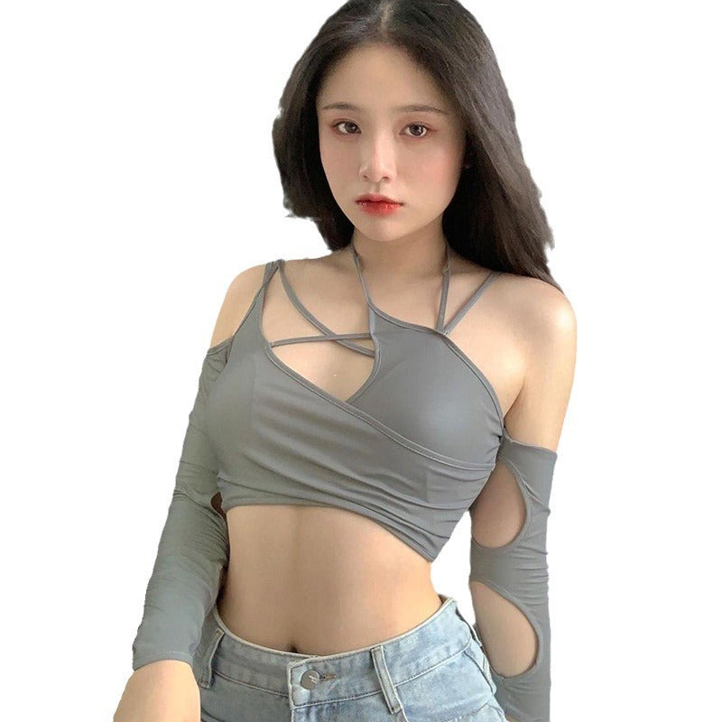 Women's Summer Solid Color With Suspenders Navel Blouses