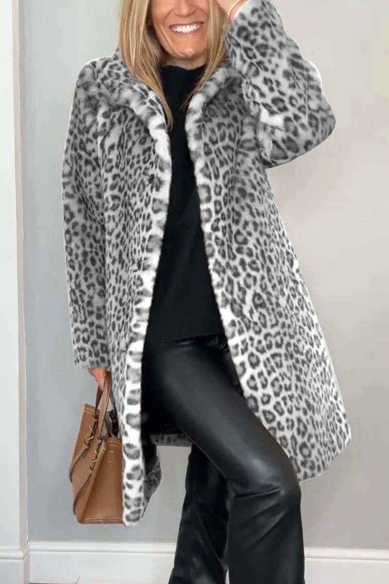 Women's Winter Fashionable Leopard Print Lapel Imitation Coats