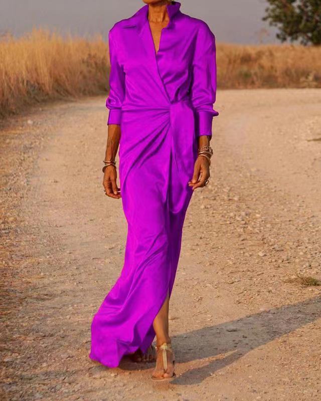 Women's Up High Waist Slit Mop Dress Long Sleeve Dresses