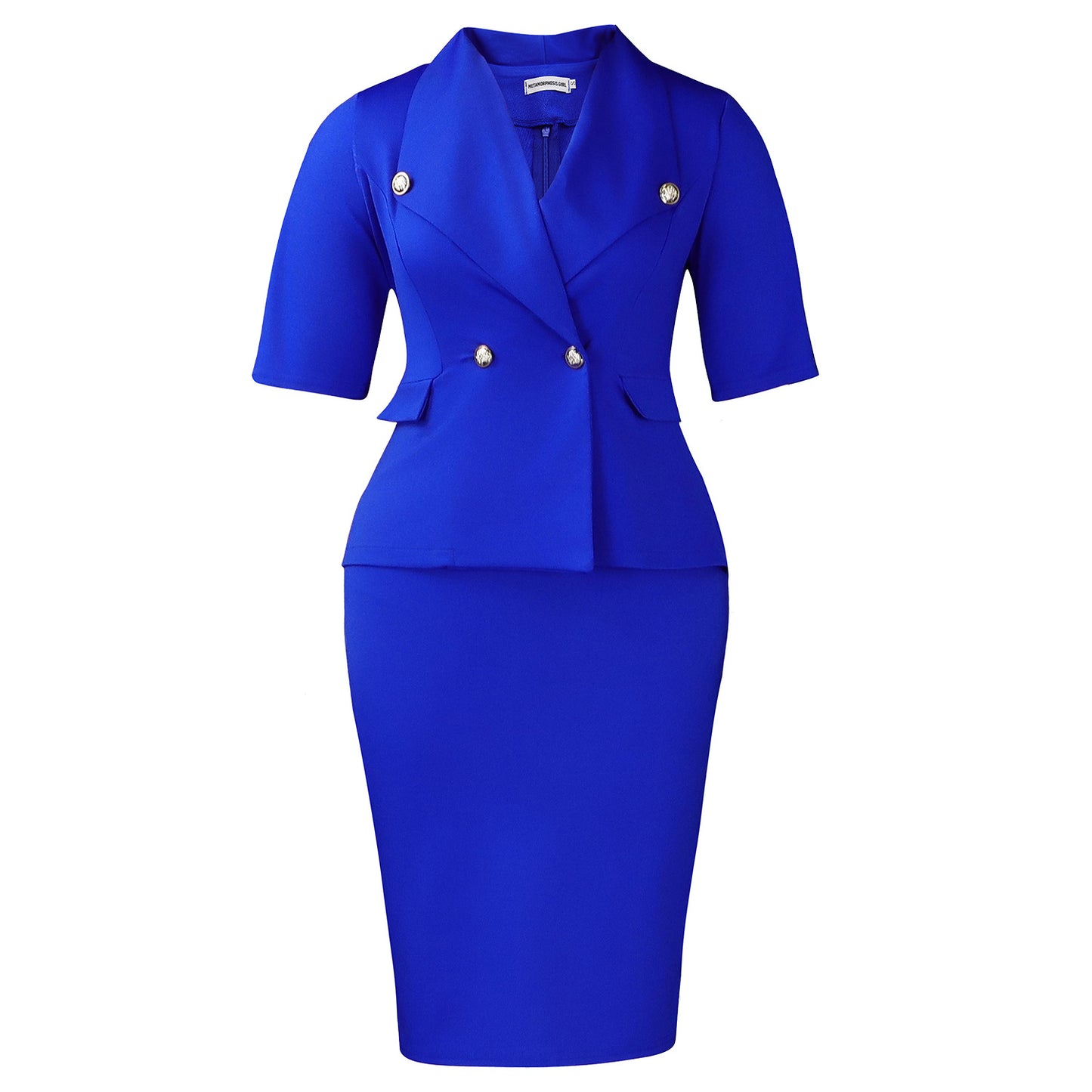 Women's Large Lapel Half Sleeve High Waist Sheath Temperament Dress