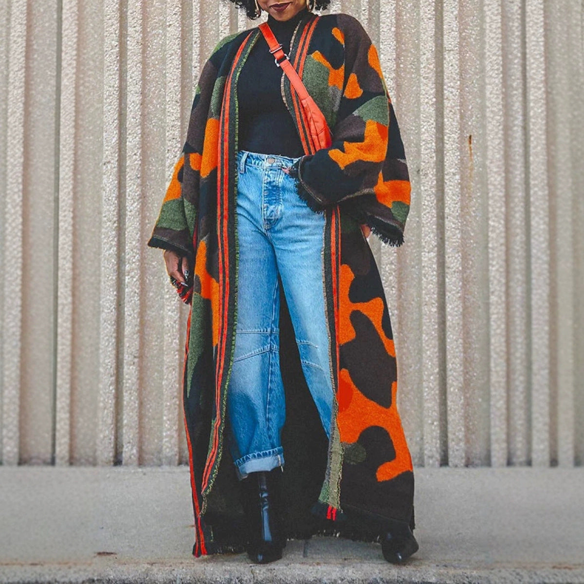 Women's Scarf Army Green Camouflage Red Striped Coats