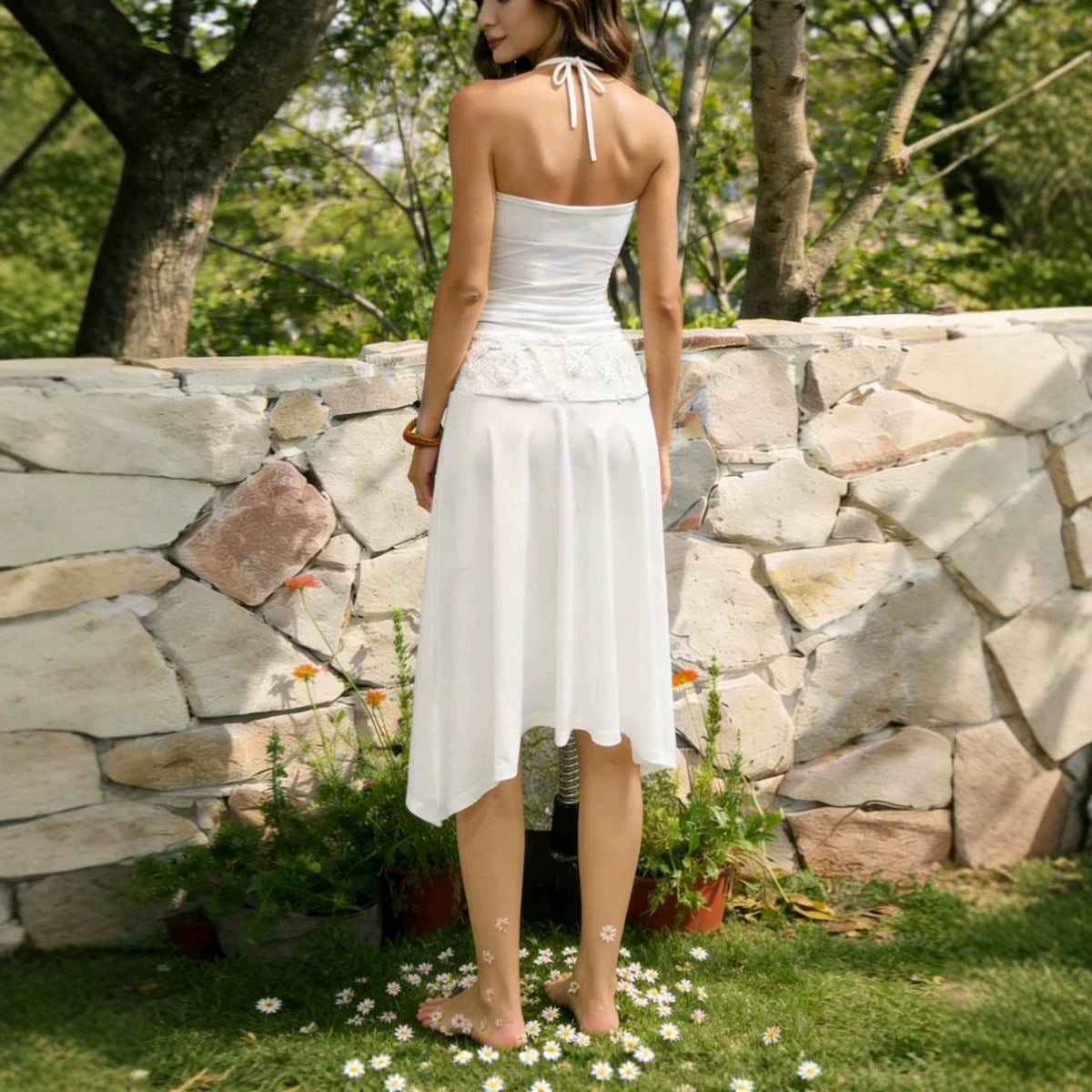 Women's Sleeveless Lace Splicing Sling For Suits