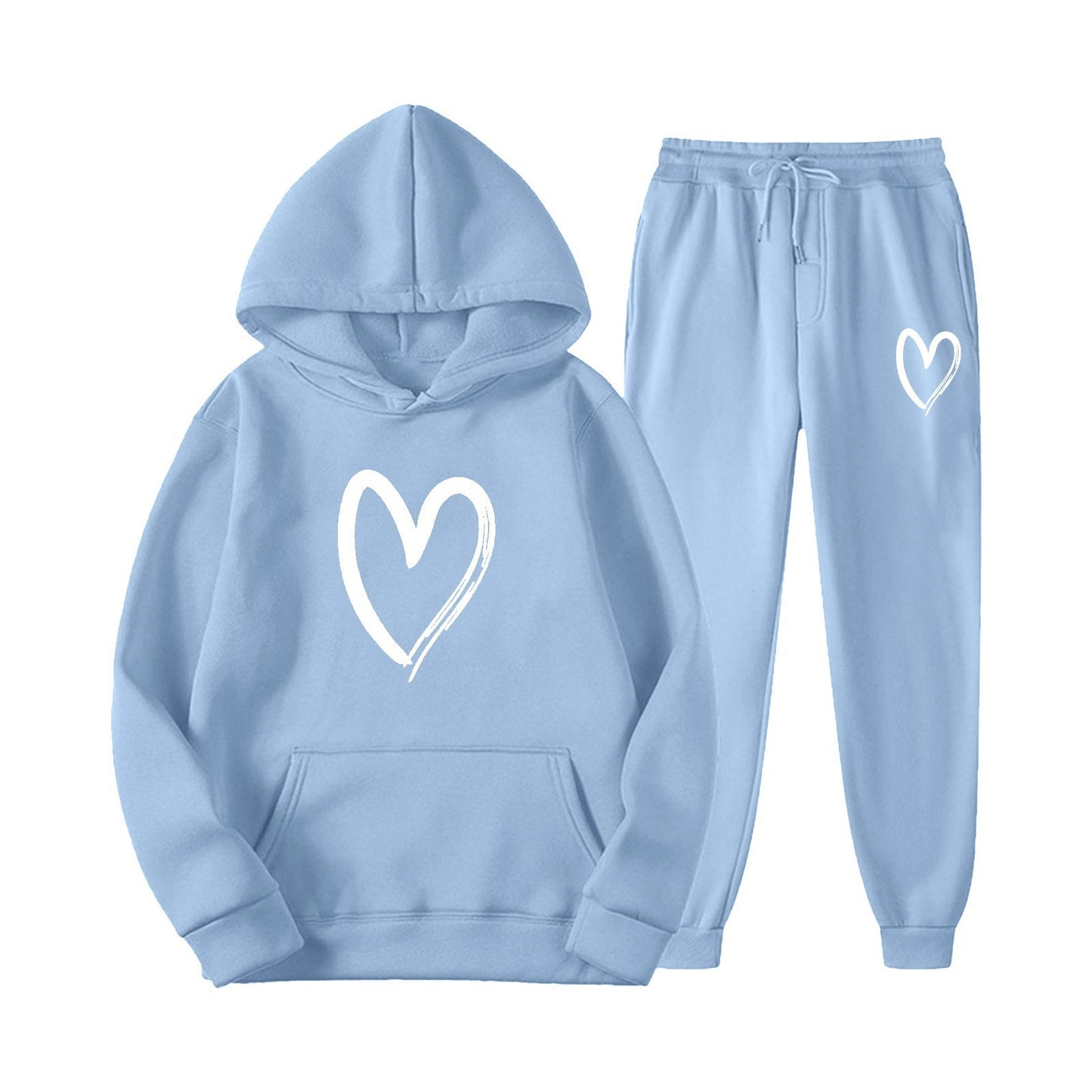 Women's Sports Printed Heart-shaped Solid Color Set Fashion Casual Suit