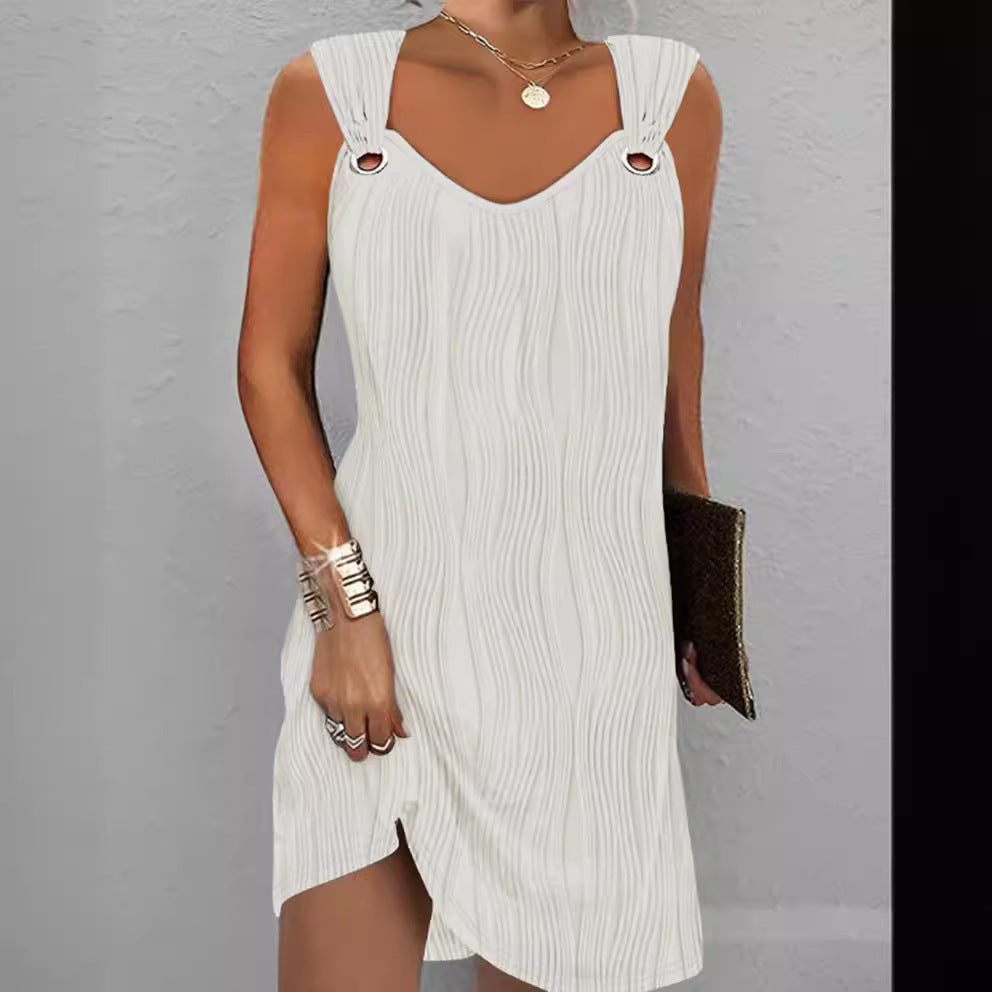 Commute Simple Solid Color Metal Buckle Dress
