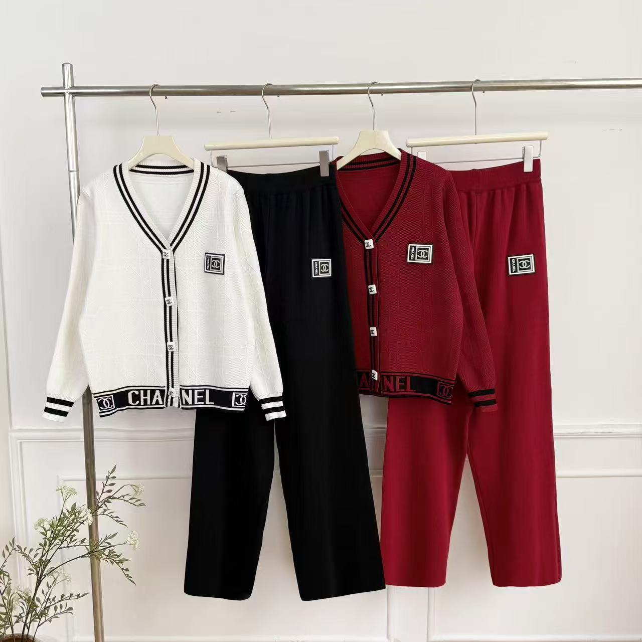 Women's Collar Versatile Knitted Wide Leg Two-piece Suits