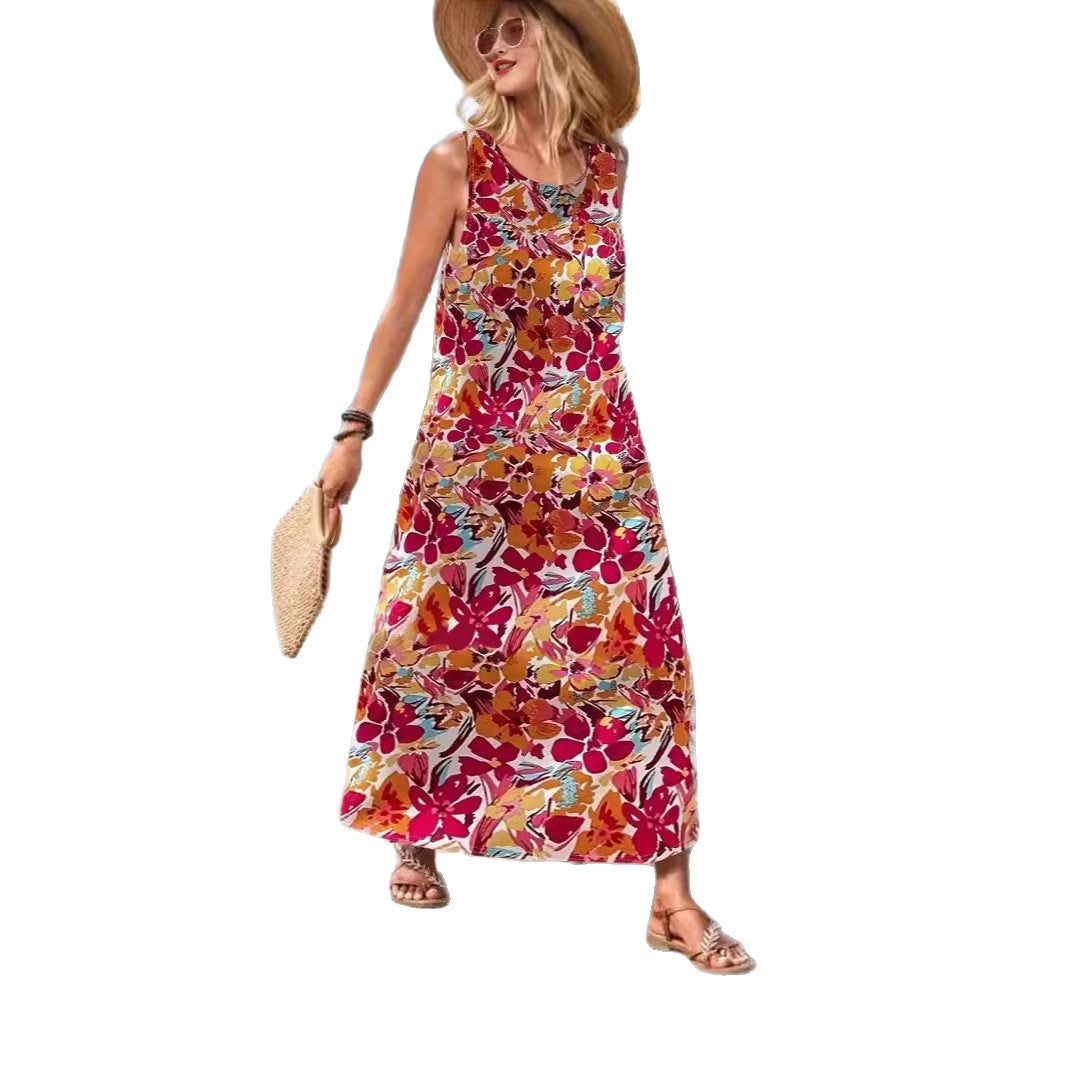 Elegant Women's Sleeveless Casual Bohemian Printed Dress