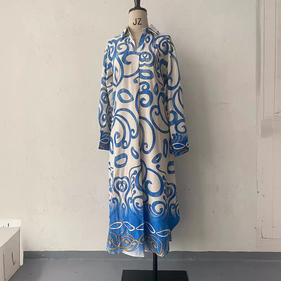 Women's Summer Fashion Printed Long Sleeve Loose Dresses