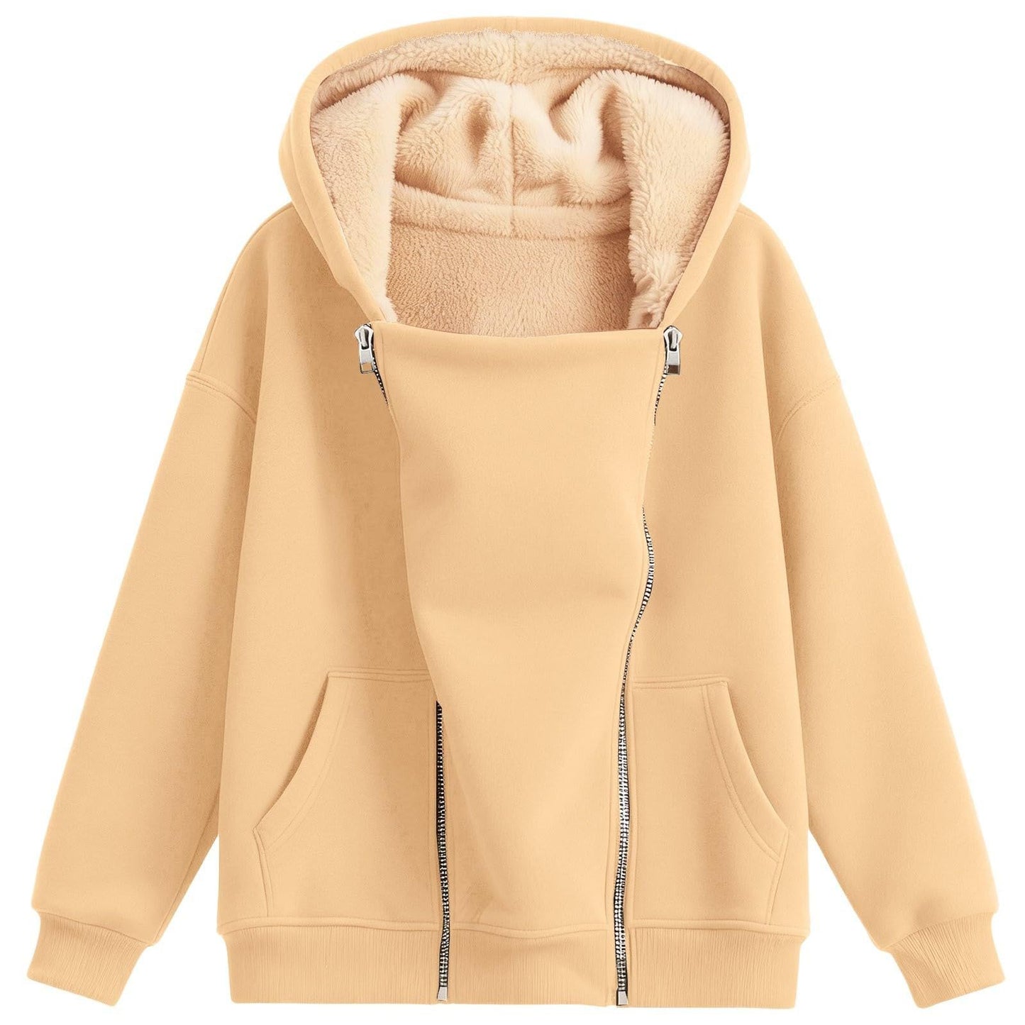 Women's Loose-fitting Hoodie Long Sleeve Zipper Pure Color Women's Sweater, Sweater