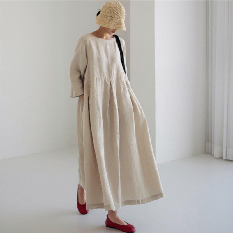 Women's Dress Fat Korean Style Cotton Linen Dresses