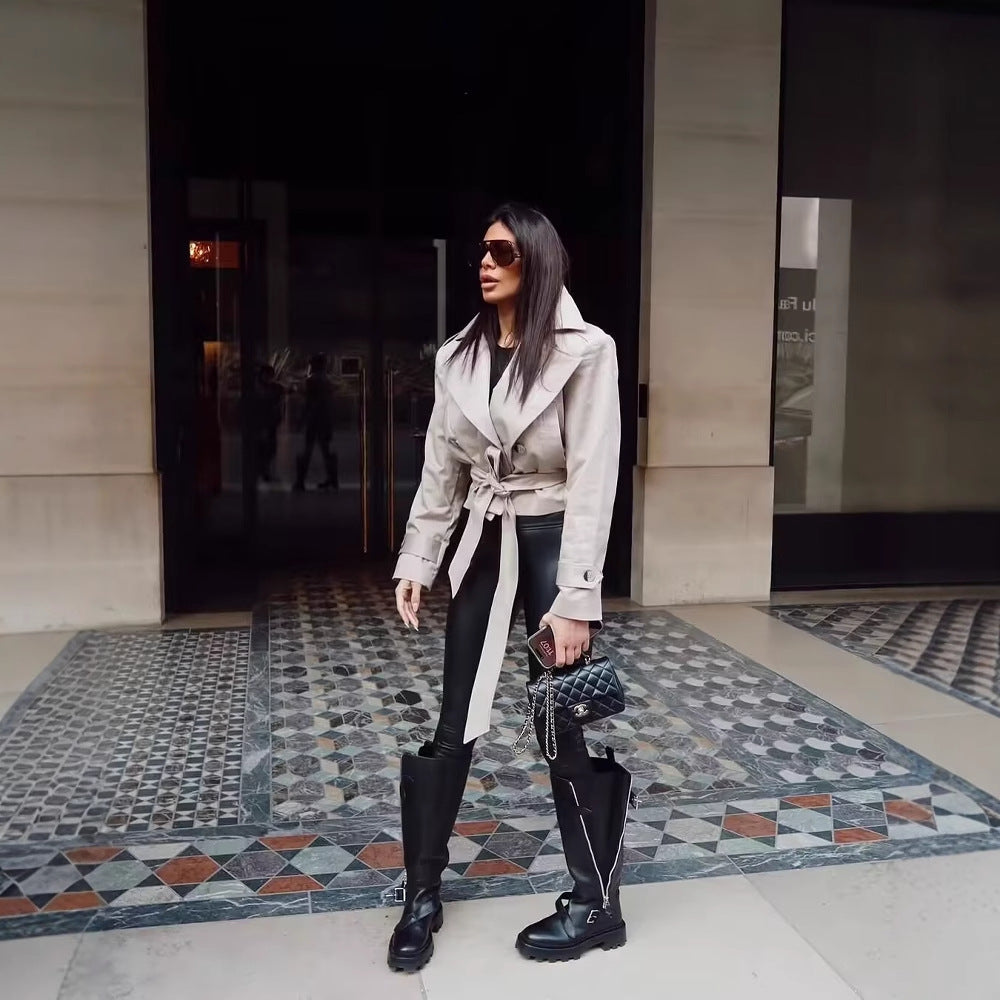 Women's Fashion Casual Polo Collar Series Belt Coats