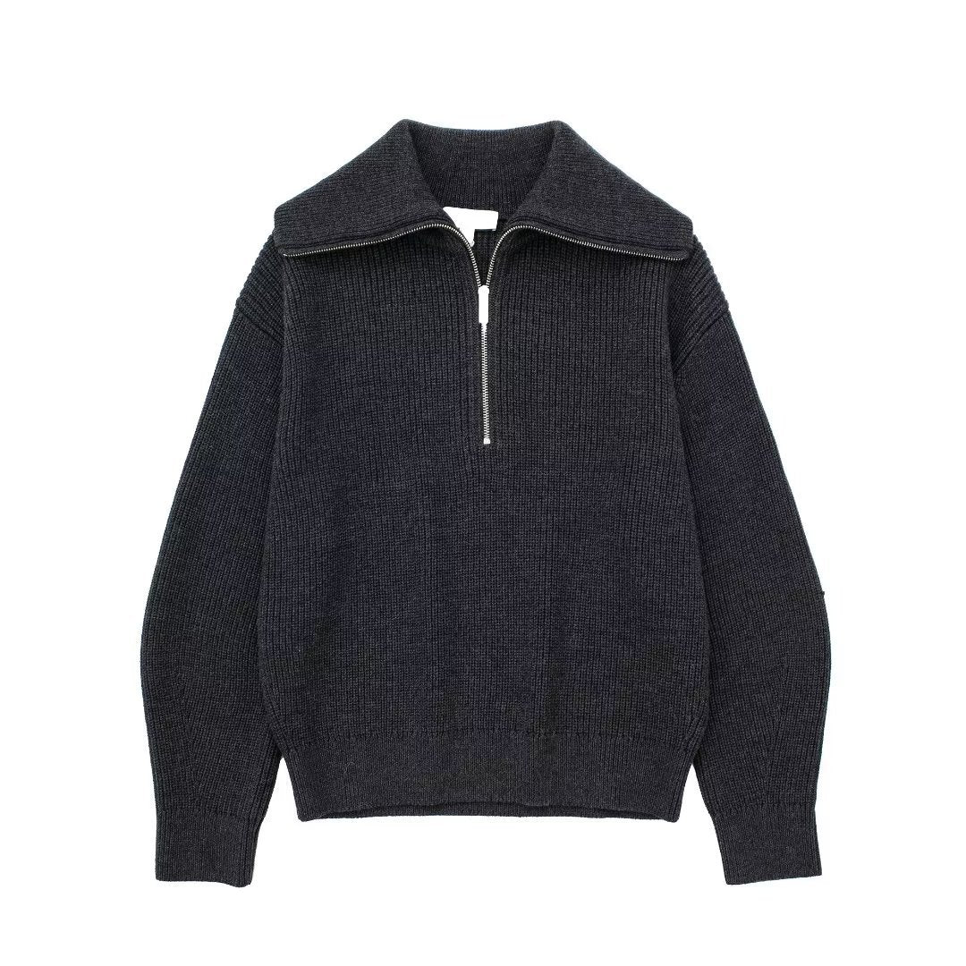 Women's French Casual Open Collar Wool Knitwear