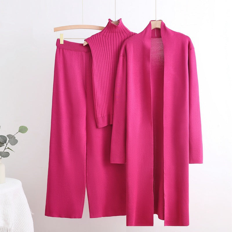 Women's Western Style Solid Color Inverness Collar Bottoming Wide Leg Trousers Sweaters